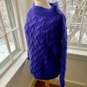 Stunning HANDKNIT heavy cabled wool funnel neck